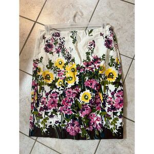 White Floral Straight Skirt Yellow Pink 100% Cotton M Bloomcore Spring Flowers